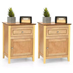 Costway 2 comodini con cassetto, tavolo laterale/di appoggio, mobiletto contenitore bianco/naturale