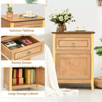 Costway 2 comodini con cassetto, tavolo laterale/di appoggio, mobiletto contenitore bianco/naturale