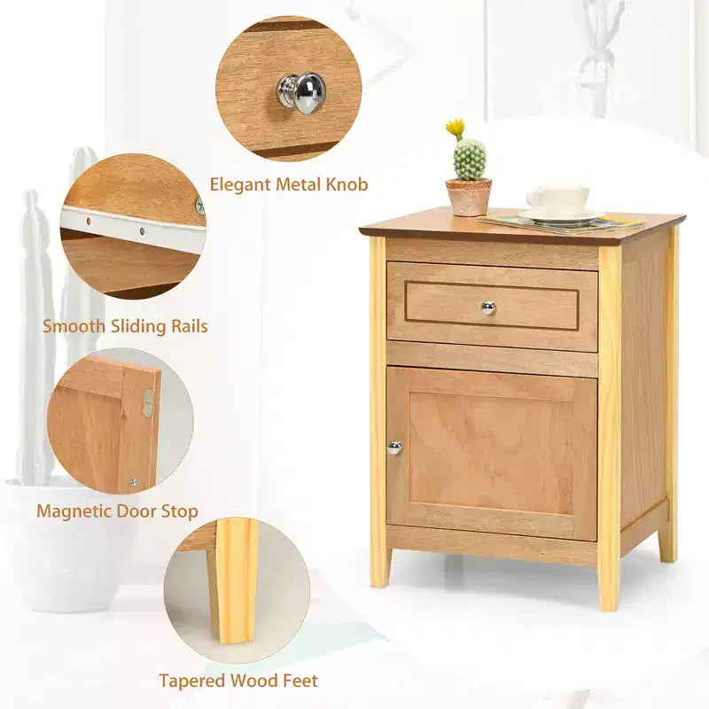 Costway 2 comodini con cassetto, tavolo laterale/di appoggio, mobiletto contenitore bianco/naturale