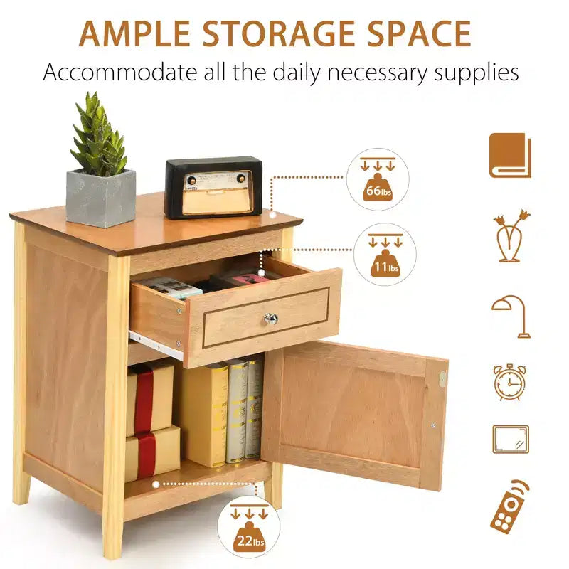 Costway 2 comodini con cassetto, tavolo laterale/di appoggio, mobiletto contenitore bianco/naturale