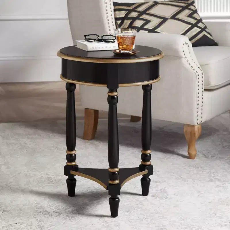 55 Downing Street Tavolino d'Appoggio Rotondo Vintage in Legno Cason 46,3 cm di Larghezza con Ripiano, Finiture Nere e Dorate per Soggiorno, Camera da Leto, Comodino, Ingresso