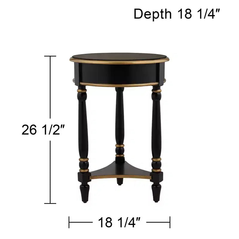 55 Downing Street Tavolino d'Appoggio Rotondo Vintage in Legno Cason 46,3 cm di Larghezza con Ripiano, Finiture Nere e Dorate per Soggiorno, Camera da Leto, Comodino, Ingresso
