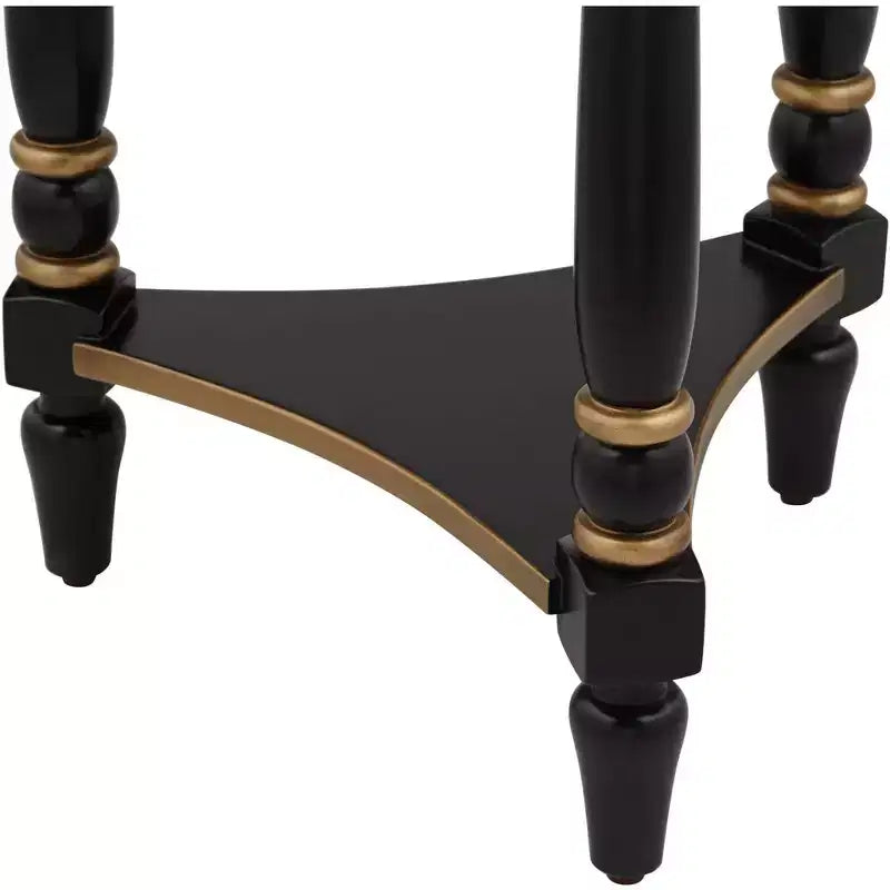 55 Downing Street Tavolino d'Appoggio Rotondo Vintage in Legno Cason 46,3 cm di Larghezza con Ripiano, Finiture Nere e Dorate per Soggiorno, Camera da Leto, Comodino, Ingresso