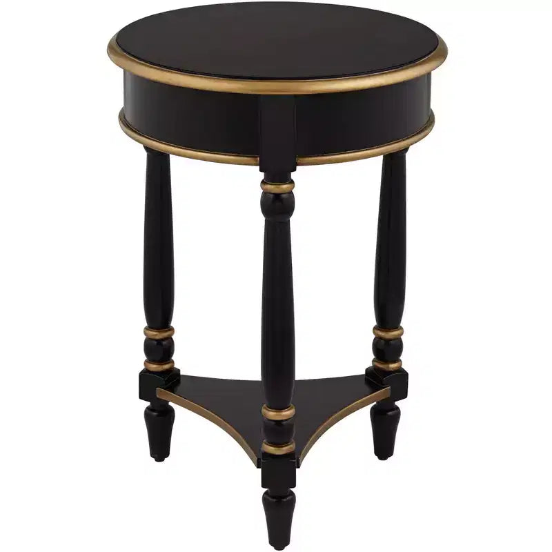 55 Downing Street Tavolino d'Appoggio Rotondo Vintage in Legno Cason 46,3 cm di Larghezza con Ripiano, Finiture Nere e Dorate per Soggiorno, Camera da Leto, Comodino, Ingresso