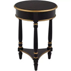 55 Downing Street Tavolino d'Appoggio Rotondo Vintage in Legno Cason 46,3 cm di Larghezza con Ripiano, Finiture Nere e Dorate per Soggiorno, Camera da Leto, Comodino, Ingresso