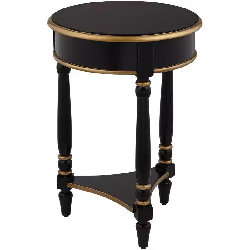 55 Downing Street Tavolino d'Appoggio Rotondo Vintage in Legno Cason 46,3 cm di Larghezza con Ripiano, Finiture Nere e Dorate per Soggiorno, Camera da Leto, Comodino, Ingresso