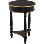 55 Downing Street Tavolino d'Appoggio Rotondo Vintage in Legno Cason 46,3 cm di Larghezza con Ripiano, Finiture Nere e Dorate per Soggiorno, Camera da Leto, Comodino, Ingresso