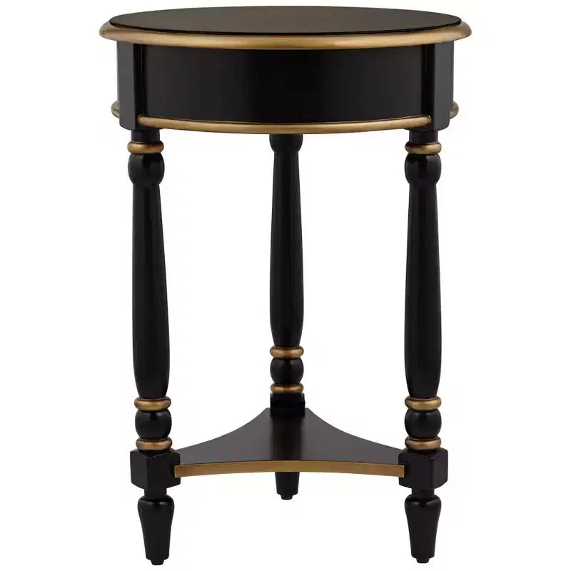 55 Downing Street Tavolino d'Appoggio Rotondo Vintage in Legno Cason 46,3 cm di Larghezza con Ripiano, Finiture Nere e Dorate per Soggiorno, Camera da Leto, Comodino, Ingresso