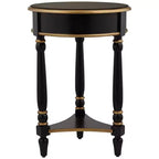 55 Downing Street Tavolino d'Appoggio Rotondo Vintage in Legno Cason 46,3 cm di Larghezza con Ripiano, Finiture Nere e Dorate per Soggiorno, Camera da Leto, Comodino, Ingresso