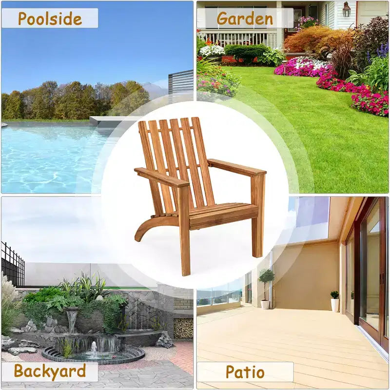 Costway 2PCS Patio Acacia Wood Adirondack Chair Lounge Armchair sturdy Outdoor Garden