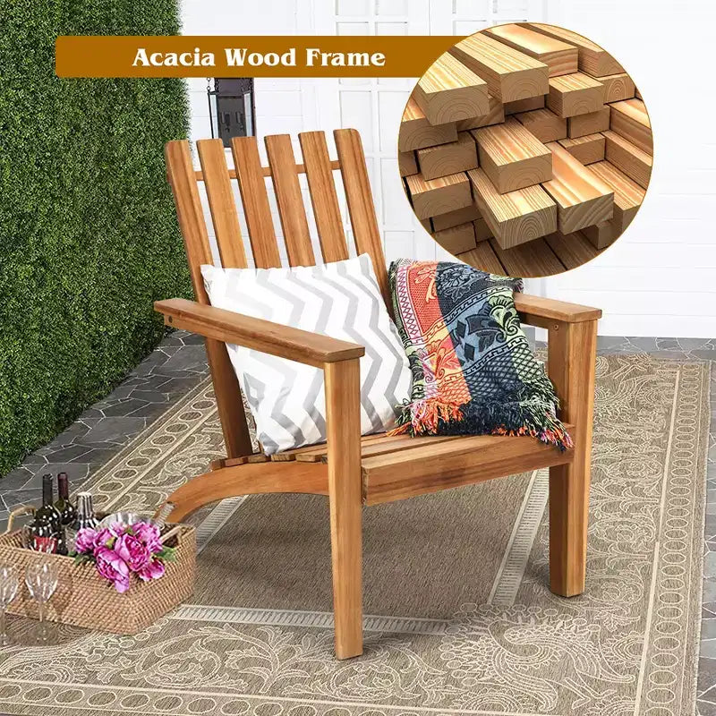 Costway 2PCS Patio Acacia Wood Adirondack Chair Lounge Armchair sturdy Outdoor Garden