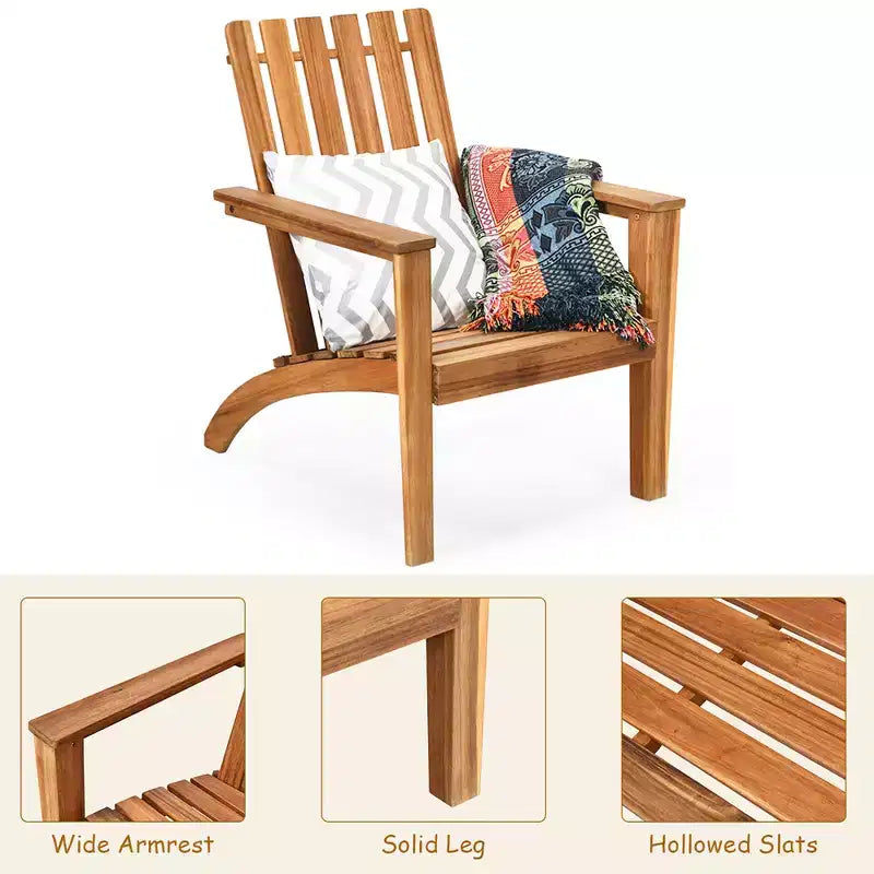 Costway 2PCS Patio Acacia Wood Adirondack Chair Lounge Armchair sturdy Outdoor Garden