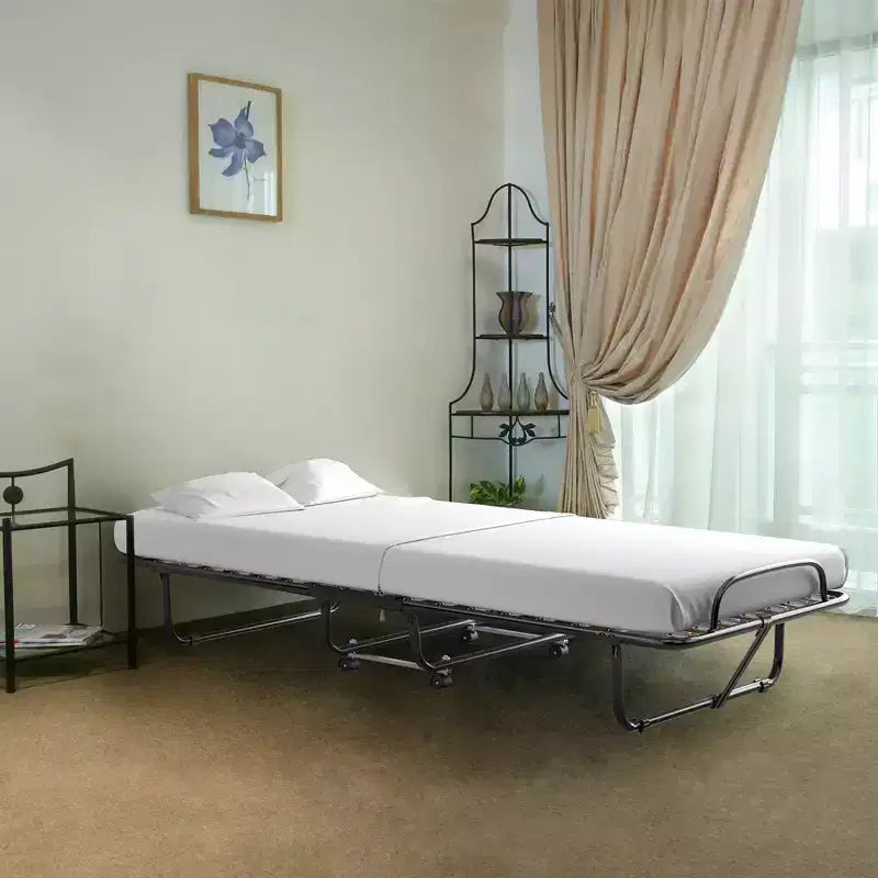 Letto pieghevole avvolgibile Costway in metallo con materasso in memory foam, brandina per ospiti, Made in Italy