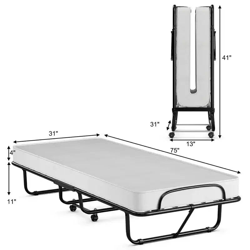 Letto pieghevole avvolgibile Costway in metallo con materasso in memory foam, brandina per ospiti, Made in Italy