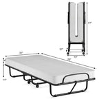 Letto pieghevole avvolgibile Costway in metallo con materasso in memory foam, brandina per ospiti, Made in Italy