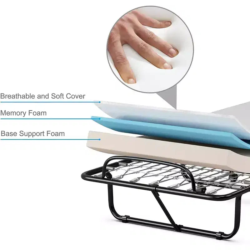 Letto pieghevole avvolgibile Costway in metallo con materasso in memory foam, brandina per ospiti, Made in Italy