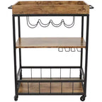 Carrello da Bar Mobile da Interno a 3 Ripiani Stile Industriale Rustico Sunnydaze con Portabottiglie e Portacalici