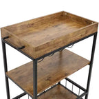 Carrello da Bar Mobile da Interno a 3 Ripiani Stile Industriale Rustico Sunnydaze con Portabottiglie e Portacalici