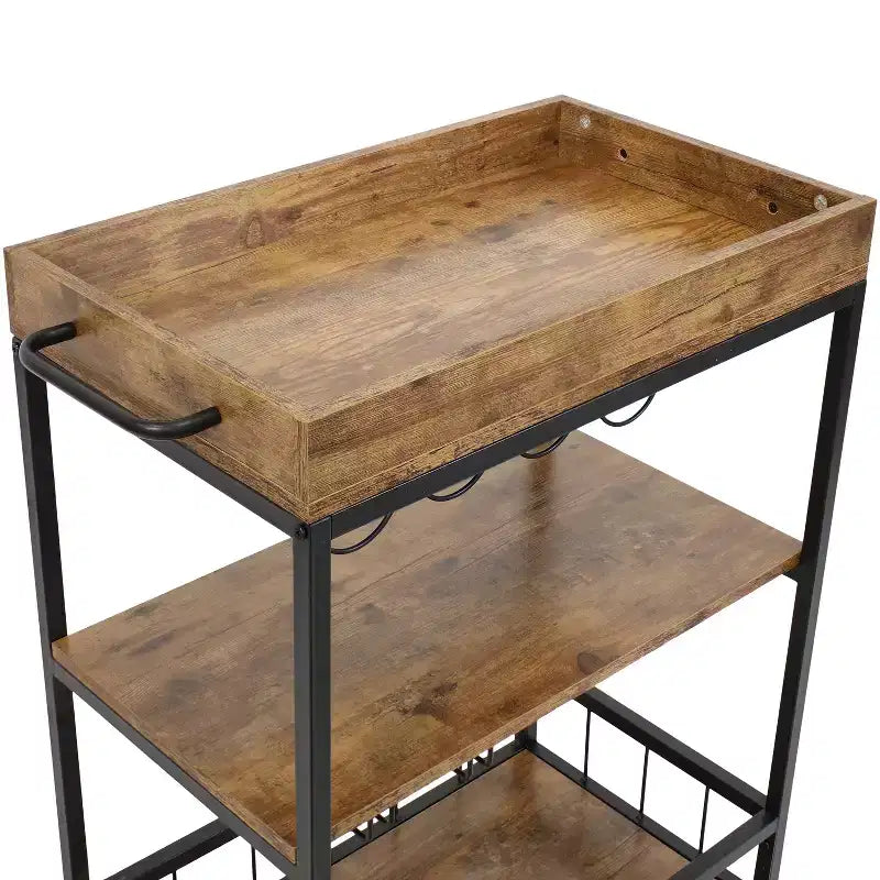 Carrello da Bar Mobile da Interno a 3 Ripiani Stile Industriale Rustico Sunnydaze con Portabottiglie e Portacalici