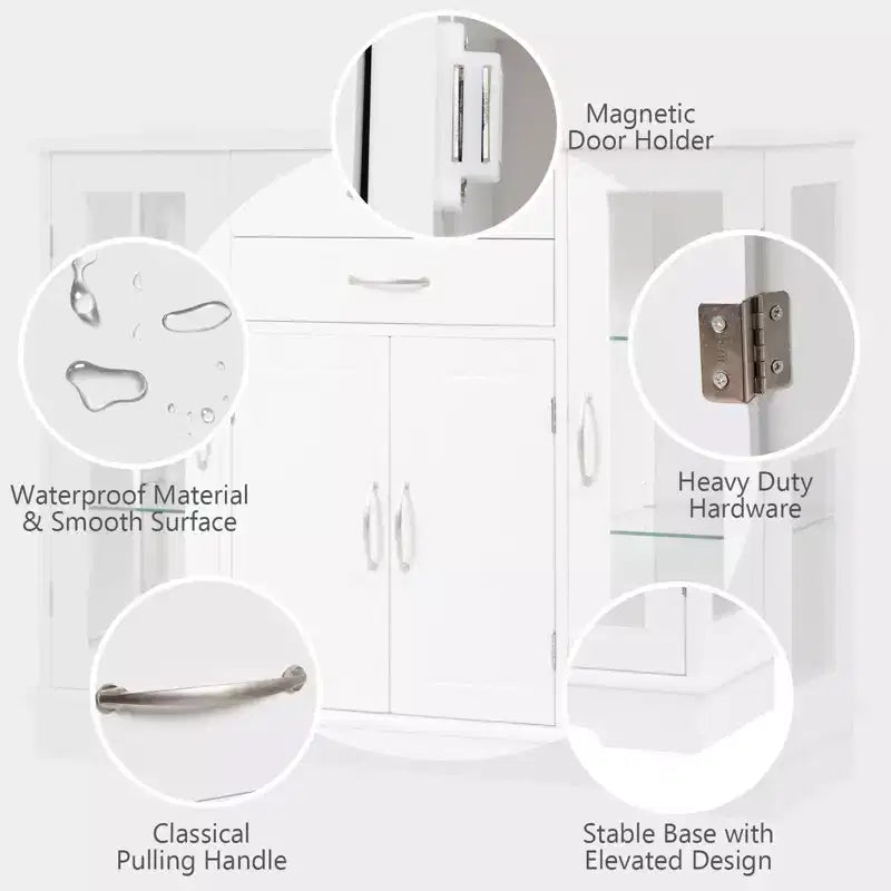 Costway Buffet Storage Cabinet Console Cupboard W/Glass Door Drawers Kitchen Dining Room