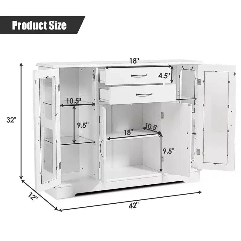 Costway Buffet Storage Cabinet Console Cupboard W/Glass Door Drawers Kitchen Dining Room