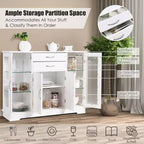 Costway Buffet Storage Cabinet Console Cupboard W/Glass Door Drawers Kitchen Dining Room
