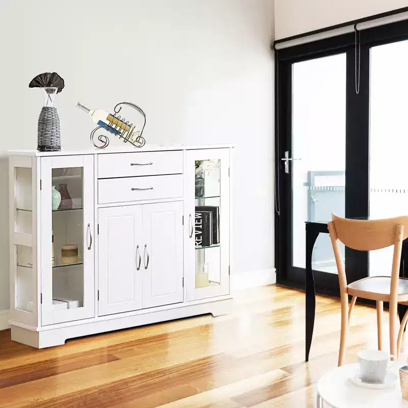 Costway Buffet Storage Cabinet Console Cupboard W/Glass Door Drawers Kitchen Dining Room