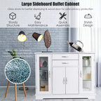 Costway Buffet Storage Cabinet Console Cupboard W/Glass Door Drawers Kitchen Dining Room