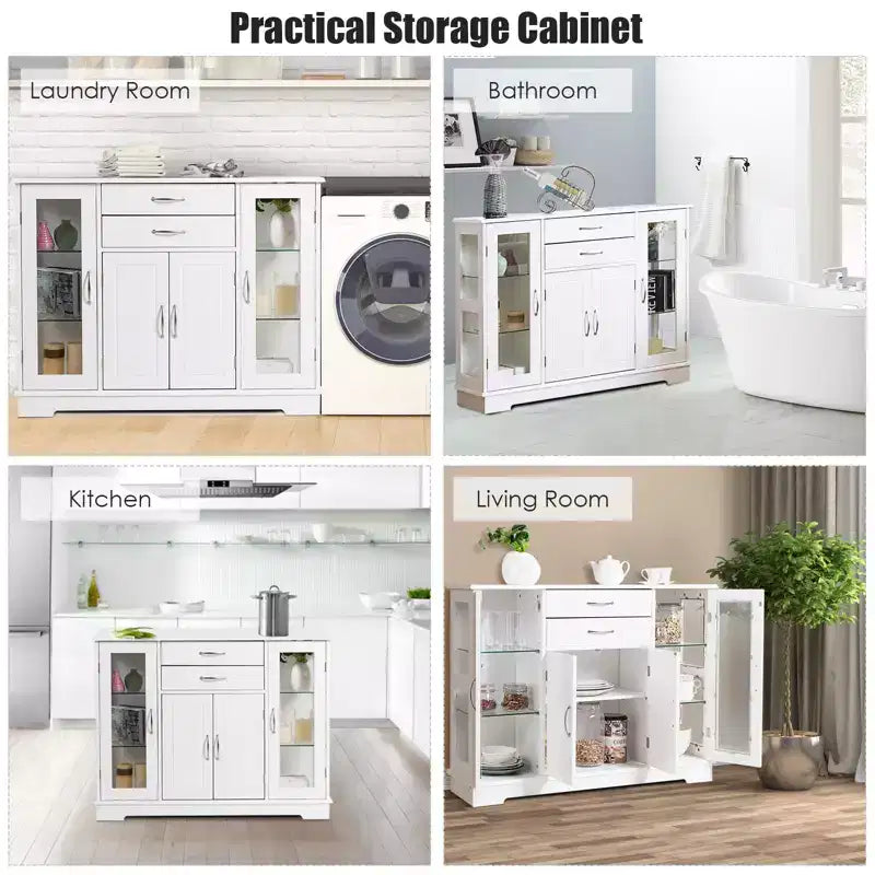 Costway Buffet Storage Cabinet Console Cupboard W/Glass Door Drawers Kitchen Dining Room