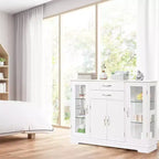 Costway Buffet Storage Cabinet Console Cupboard W/Glass Door Drawers Kitchen Dining Room