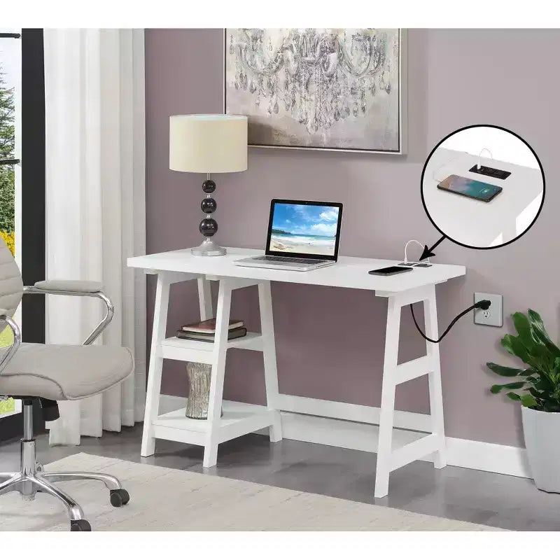 Designs2Go Trestle Desk with Charging Station and Shelves - Breighton Home