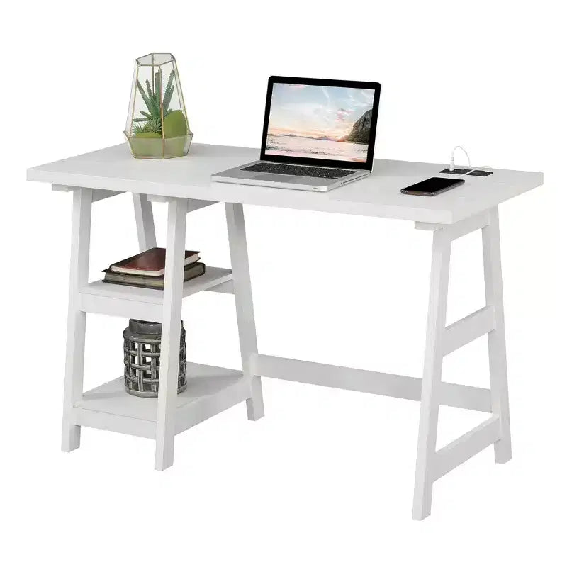 Designs2Go Trestle Desk with Charging Station and Shelves - Breighton Home