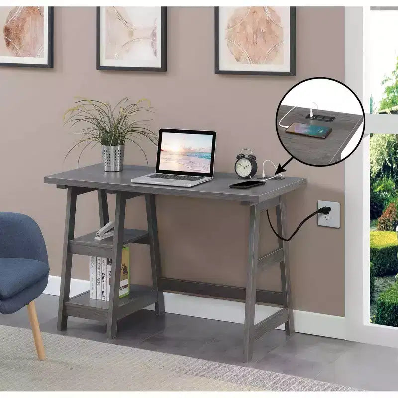 Designs2Go Trestle Desk with Charging Station and Shelves - Breighton Home