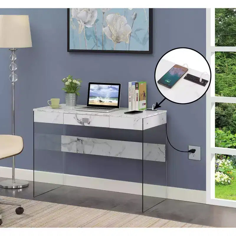 42 SoHo Glass Desk with Charging Station - Breighton Home