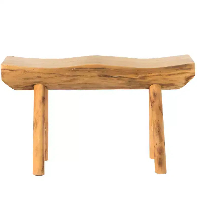 Panca d'accento rustica intagliata in legno naturale Vintiquewise per ingresso
