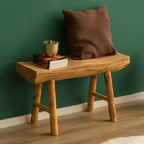 Panca d'accento rustica intagliata in legno naturale Vintiquewise per ingresso