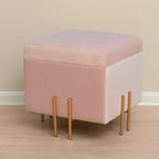 Pouf contenitore Fabulaxe Square in velluto con gambe dorate
