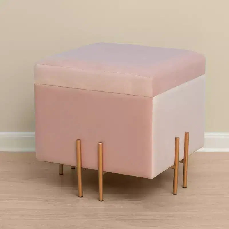 Pouf contenitore Fabulaxe Square in velluto con gambe dorate