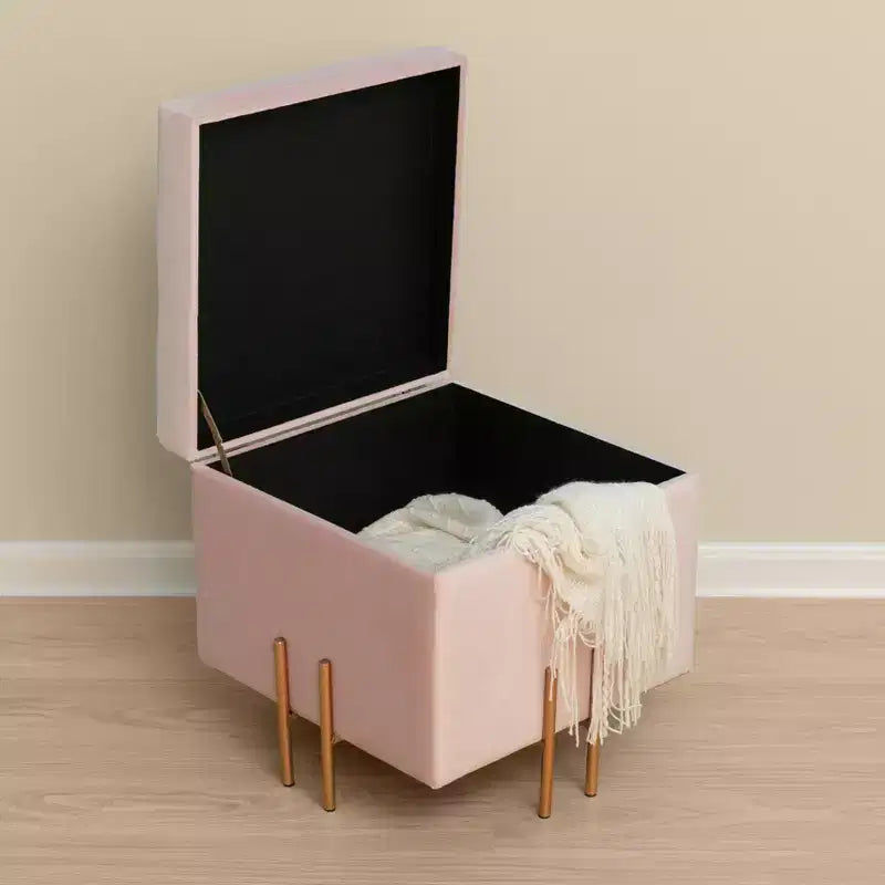 Pouf contenitore Fabulaxe Square in velluto con gambe dorate