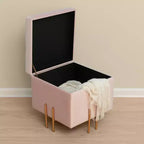 Pouf contenitore Fabulaxe Square in velluto con gambe dorate