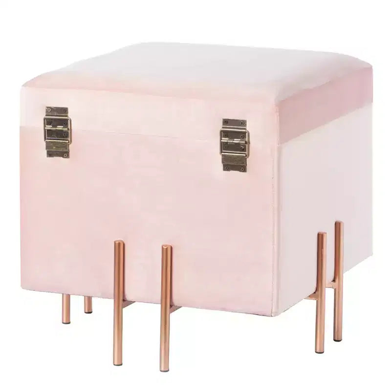 Pouf contenitore Fabulaxe Square in velluto con gambe dorate