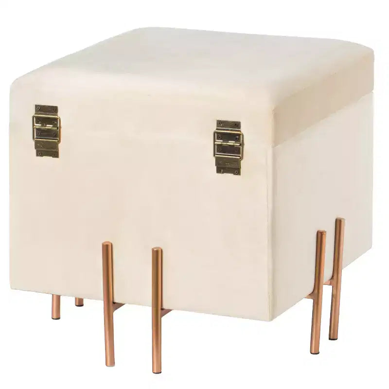Pouf contenitore Fabulaxe Square in velluto con gambe dorate