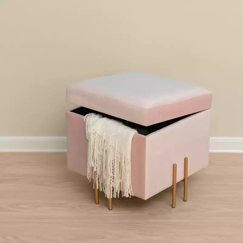 Pouf contenitore Fabulaxe Square in velluto con gambe dorate