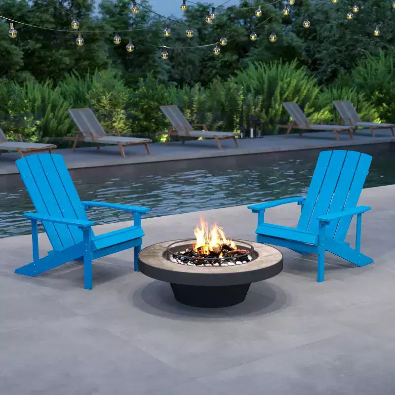 Merrick Lane Set of 2 Adirondack Patio Chairs With Vertical Lattice Back And Weather Resistant Frame