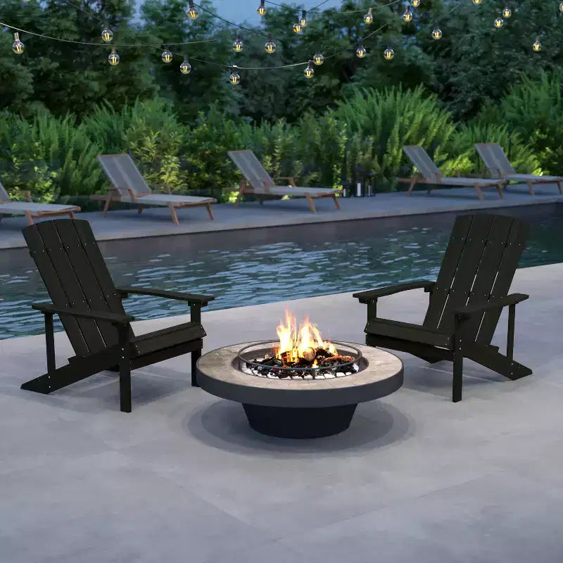Merrick Lane Set of 2 Adirondack Patio Chairs With Vertical Lattice Back And Weather Resistant Frame