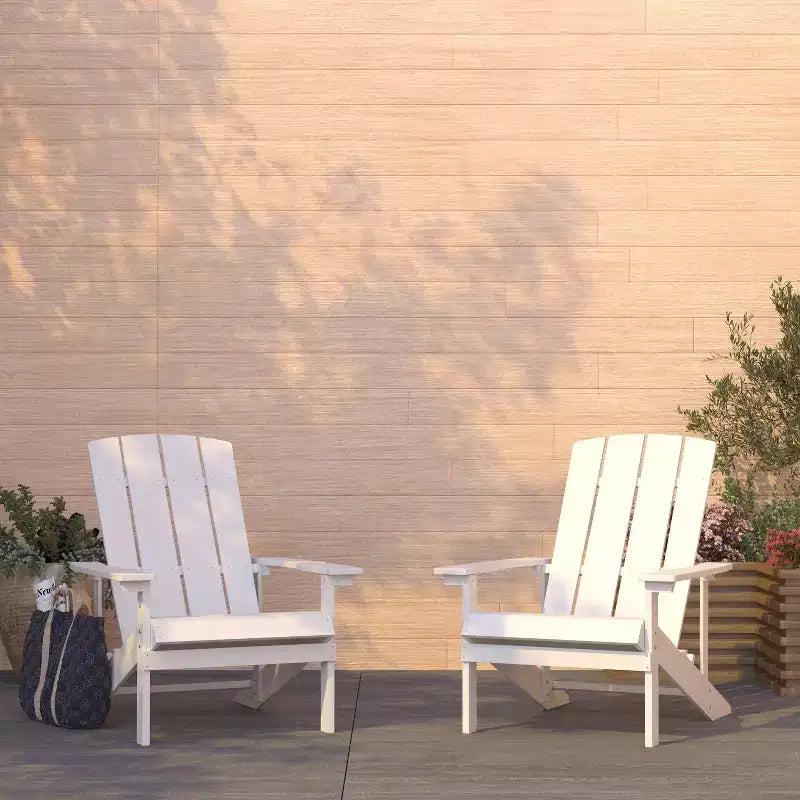 Merrick Lane Set of 2 Adirondack Patio Chairs With Vertical Lattice Back And Weather Resistant Frame