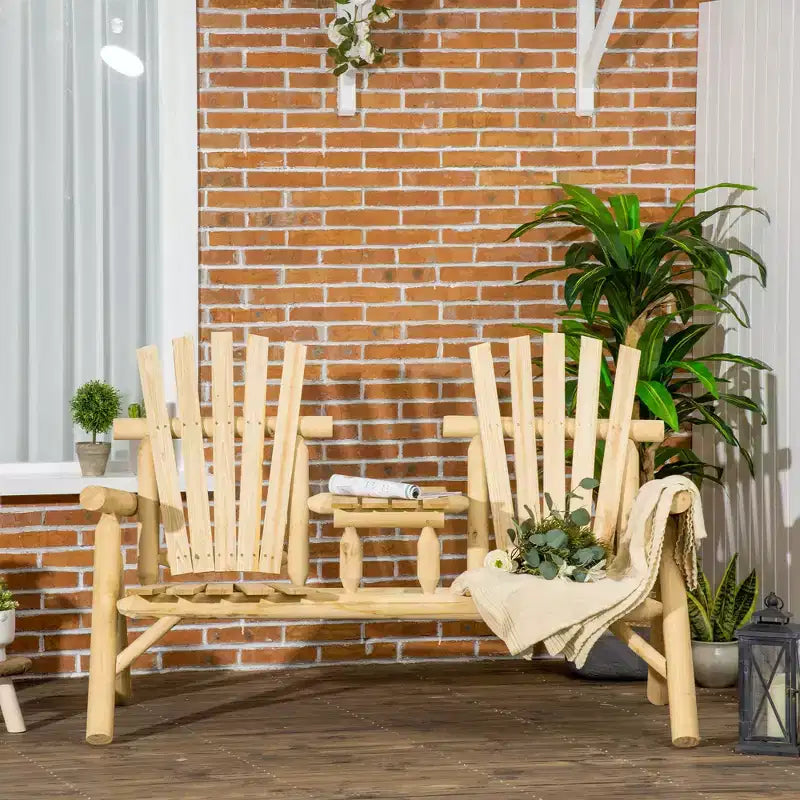 Outsunny Wood Adirondack Patio Chair Bench with Center Coffee Table, Perfect for Lounging and Relaxing Outdoors