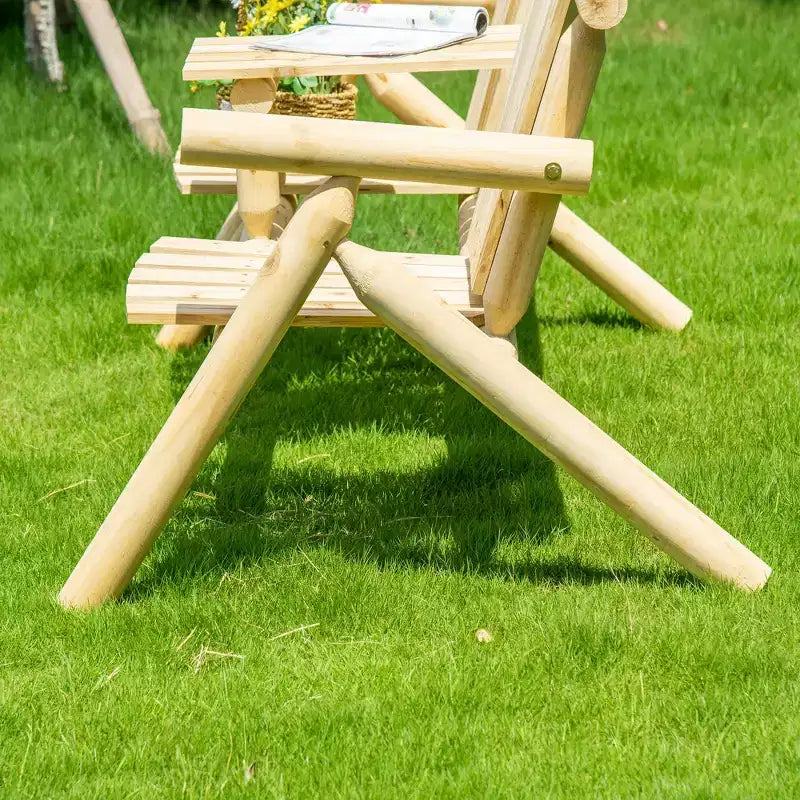 Outsunny Wood Adirondack Patio Chair Bench with Center Coffee Table, Perfect for Lounging and Relaxing Outdoors