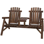 Outsunny Wood Adirondack Patio Chair Bench with Center Coffee Table, Perfect for Lounging and Relaxing Outdoors