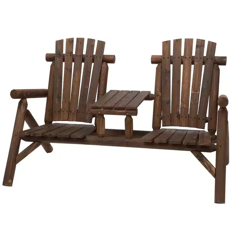 Outsunny Wood Adirondack Patio Chair Bench with Center Coffee Table, Perfect for Lounging and Relaxing Outdoors